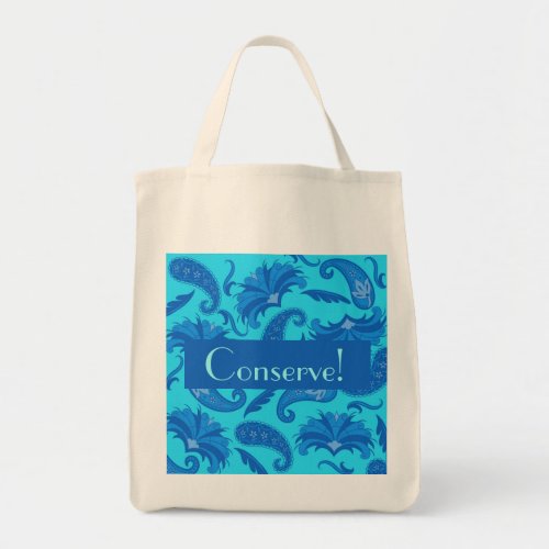 Conserve Personalize Turquoise  Blue Paisley Tote Bag