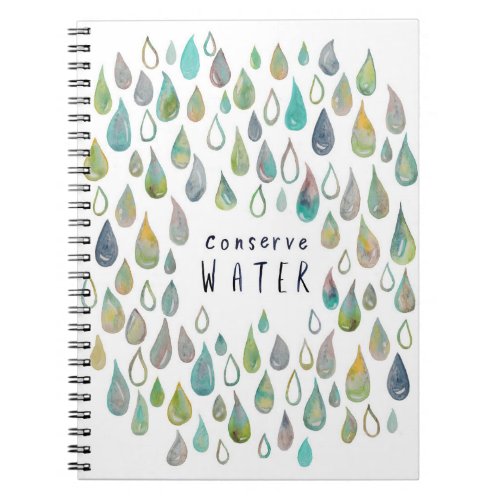 CONSERVE WATER Save Earth Resources Watercolor Art Notebook