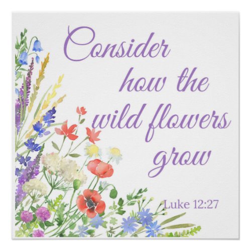 Consider how the wild flowers grow bible verse poster