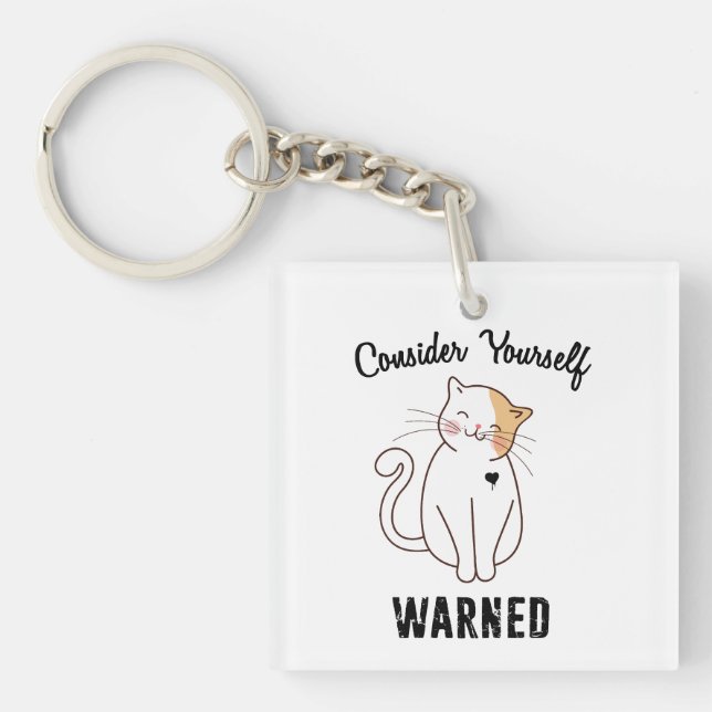 Consider Yourself Warned Evil Cat Keychain (Front)