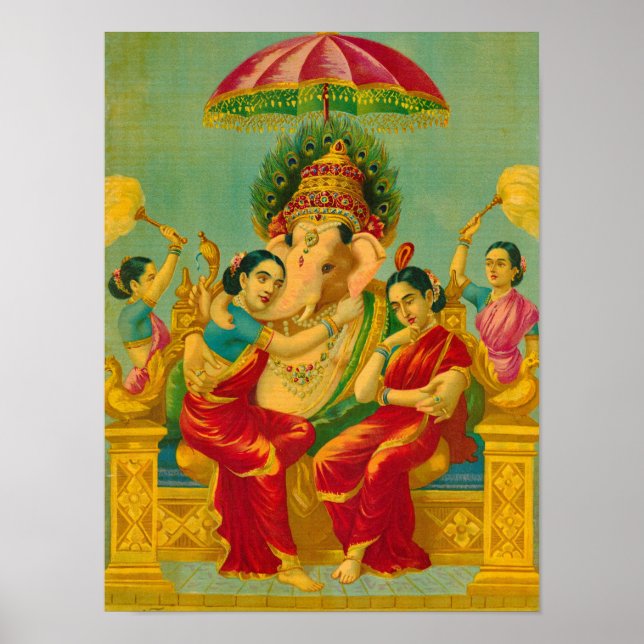 Consorts of Ganesha by Raja Ravi Varma Poster (Front)