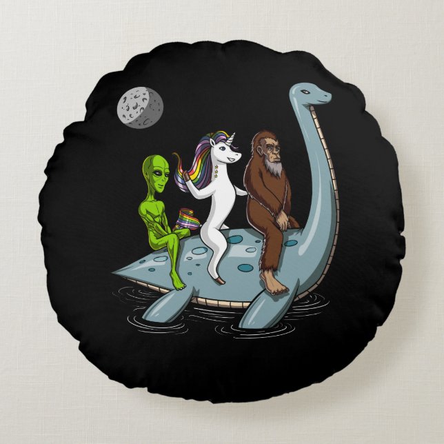 Conspiracy Bigfoot Loch Ness Monster Water Ski Round Pillow (Front)