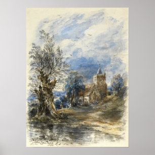 Constable - A Willow Beside Water A Church Beyond Poster