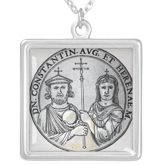 Constantine VI  and his Mother Irene Silver Plated Necklace (Front)