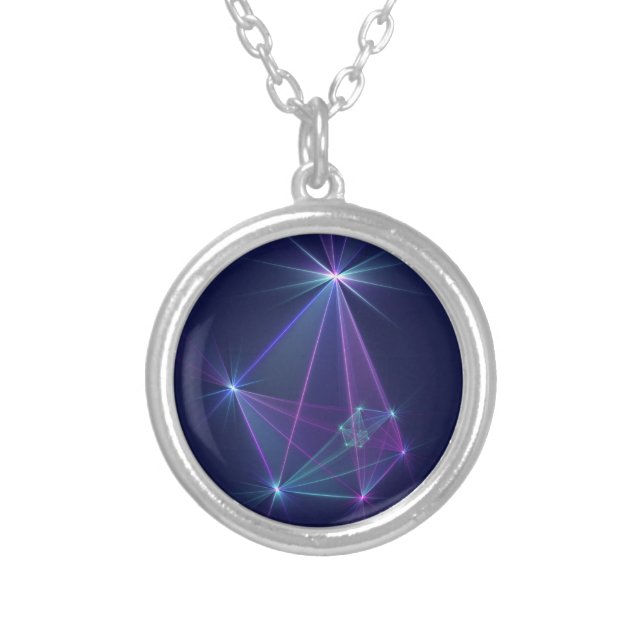 Constellation, Abstract Fantasy Fractal Art Silver Plated Necklace (Front)
