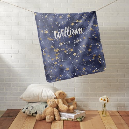 Constellation Blue Galaxy Space Personalized  Baby Blanket