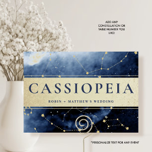 Constellation Cassiopeia (or Other) Blue Gold Table Number