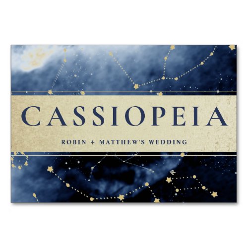 Constellation Cassiopeia or Other Blue Gold Table Number
