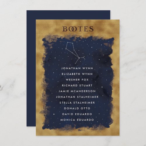 Constellation Celestial Seating Chart Card BOOTES