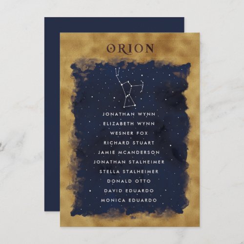 Constellation Celestial Seating Chart Card ORION