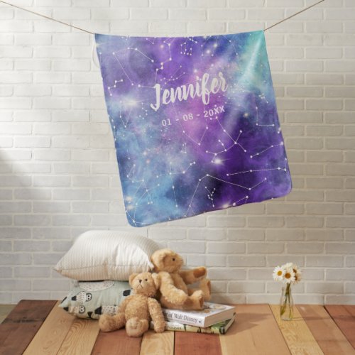 Constellation Galaxy Space Custom Blue Purple Baby Blanket