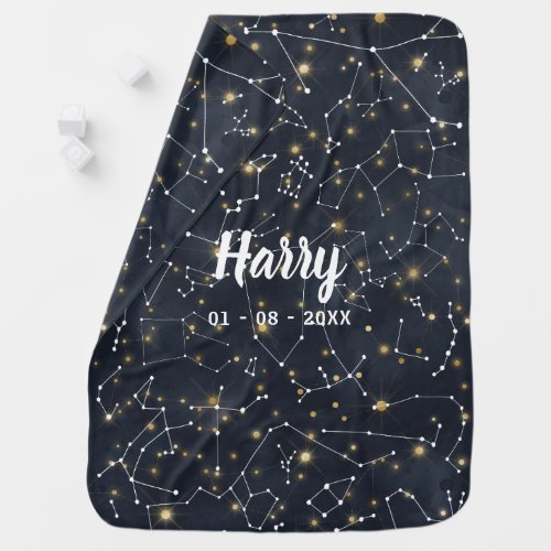 Constellation Galaxy Space Custom Navy Blue Baby Blanket