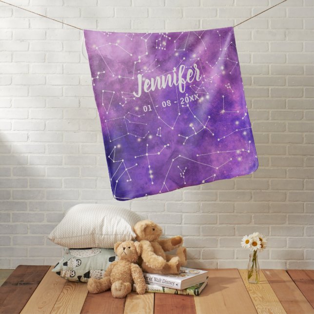 Constellation Galaxy Space Custom Pink Purple Baby Blanket (In Situ)
