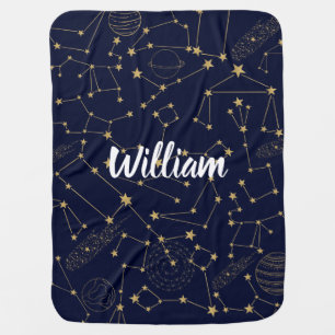 Constellation Galaxy Space Personalized Blue Baby Baby Blanket