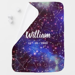 Constellation Galaxy Space Personalized Blue Baby Baby Blanket