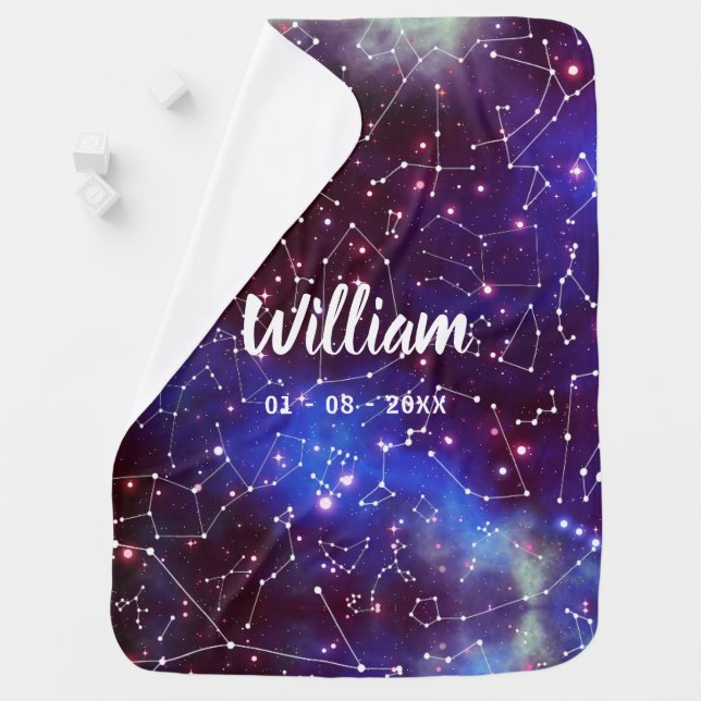 Constellation Galaxy Space Personalized Blue Baby  Baby Blanket (In Situ)