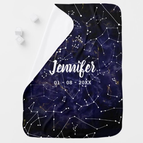 Constellation Galaxy Space Personalized Blue Baby Blanket