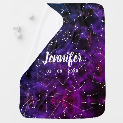 Constellation Galaxy Space Personalized Purple Baby Blanket