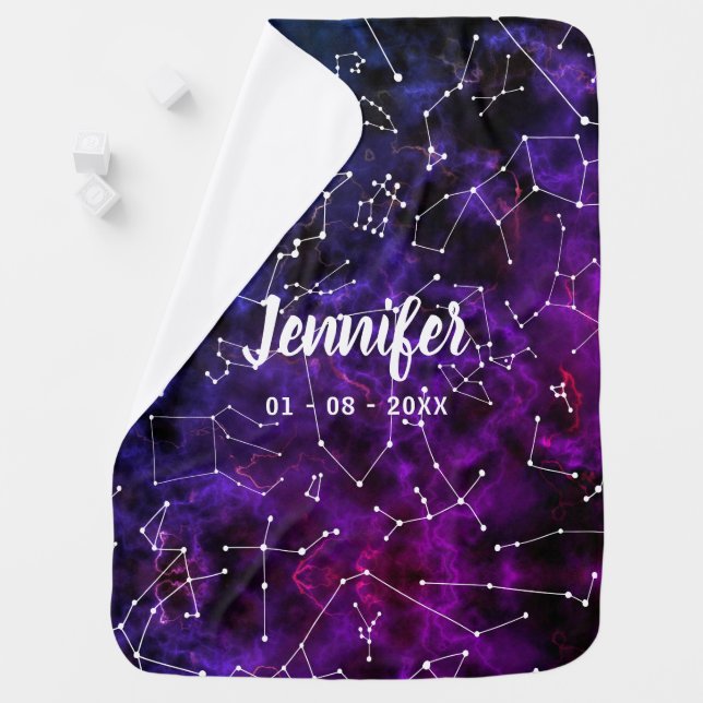 Constellation Galaxy Space Personalized Purple Baby Blanket (In Situ)