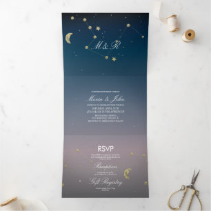 Constellation Gold Faux Foil Ombre Sky Wedding  Tri-Fold Invitation