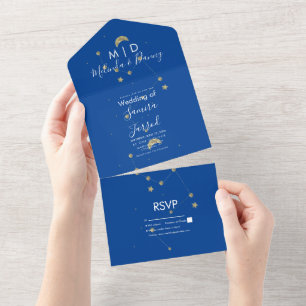 Constellation Gold Moon Astrology Script Wedding All In One Invitation