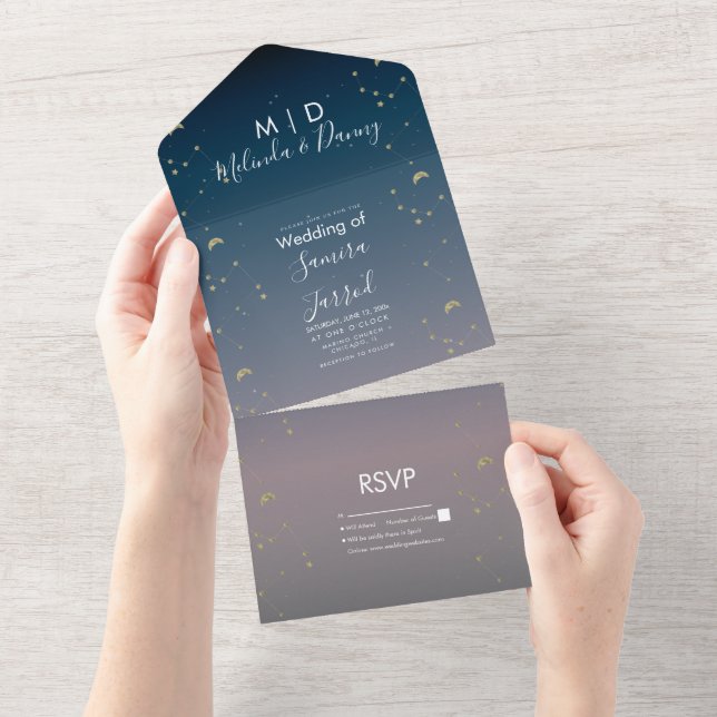 Constellation Gold Sky Ombre Wedding All In One Invitation (Tearaway)
