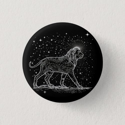 Constellation lion black and white stars button