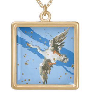Constellation of Cygnus, from 'Uranometria' writte Gold Plated Necklace