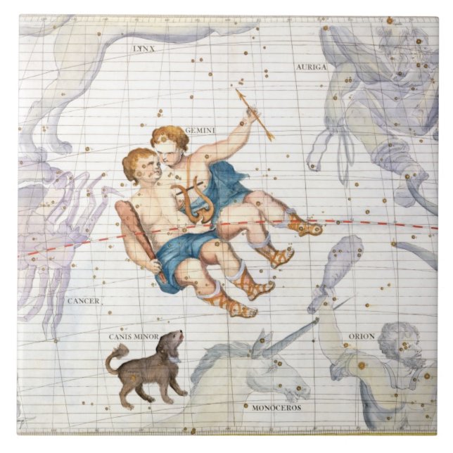 Constellation of Gemini with Canis Minor, plate 13 Ceramic Tile (Front)