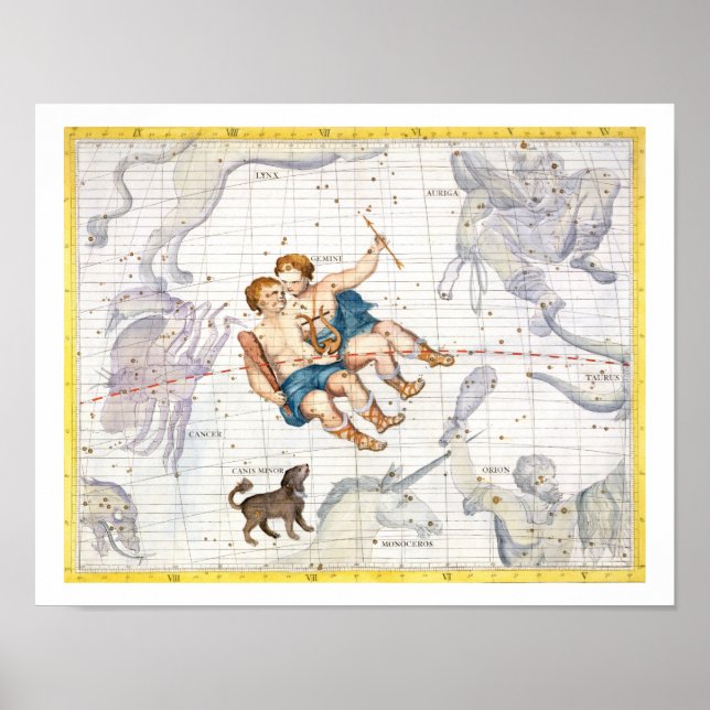 Constellation of Gemini with Canis Minor, plate 13 Poster (Front)