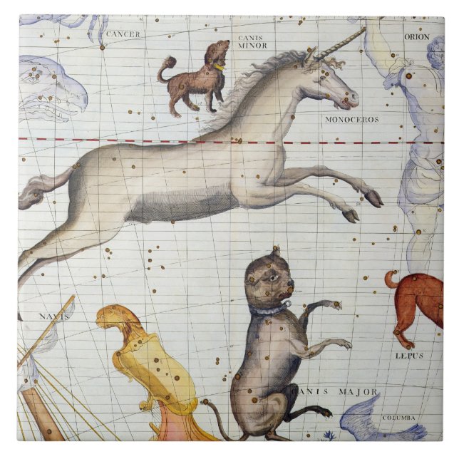 Constellation of Monoceros with Canis Major and Mi Ceramic Tile (Front)