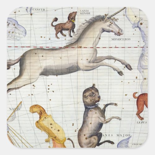 Constellation of Monoceros with Canis Major and Mi Square Sticker