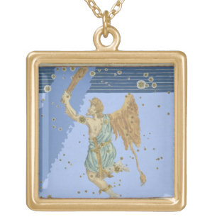 Constellation of Orion, from 'Uranometria' by Joha Gold Plated Necklace