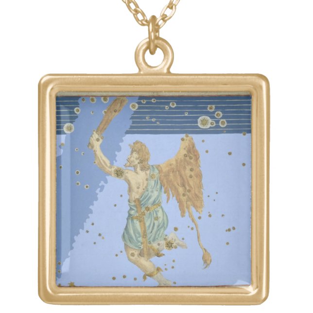 Constellation of Orion, from 'Uranometria' by Joha Gold Plated Necklace (Front)