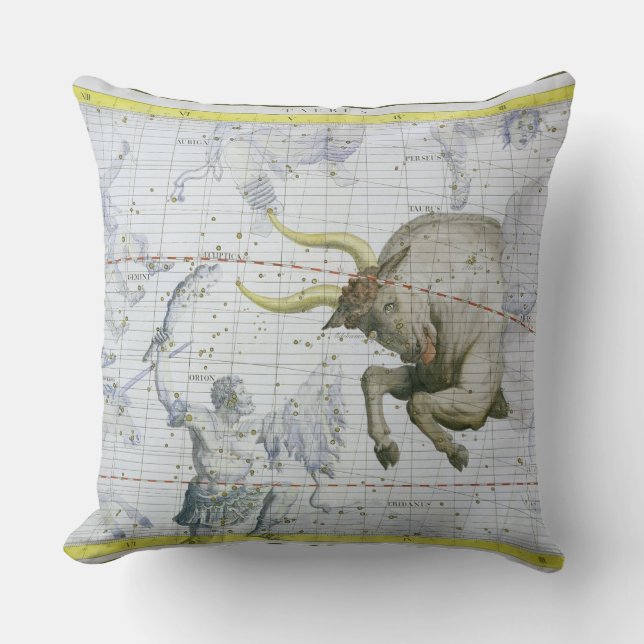 Constellation of Taurus, plate 2 from 'Atlas Coele Throw Pillow (Front)