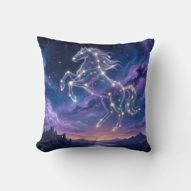 Constellation of the Valiant Steed Throw Pillow (Front)