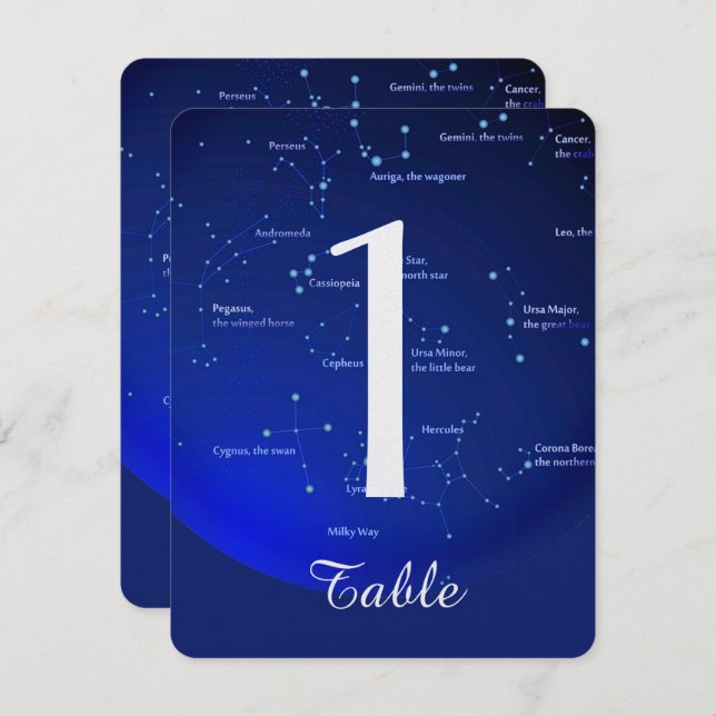 Constellation on Blue Wedding Table Number (Front/Back)