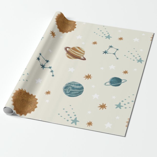 Constellation Space Theme Wrapping Paper (Unrolled)