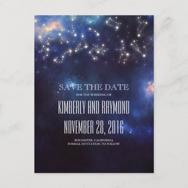 Constellation Starry Night Sky Save the Date Announcement Postcard (Front)