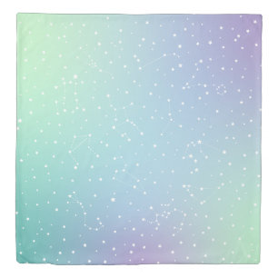 Constellations Green Purple Gradient Stars Duvet Cover
