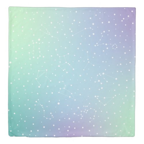 Constellations Green Purple Gradient Stars  Duvet Cover