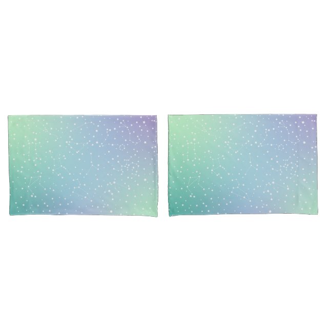 Constellations Green Purple Gradient Stars  Pillow Case (Front-Set)