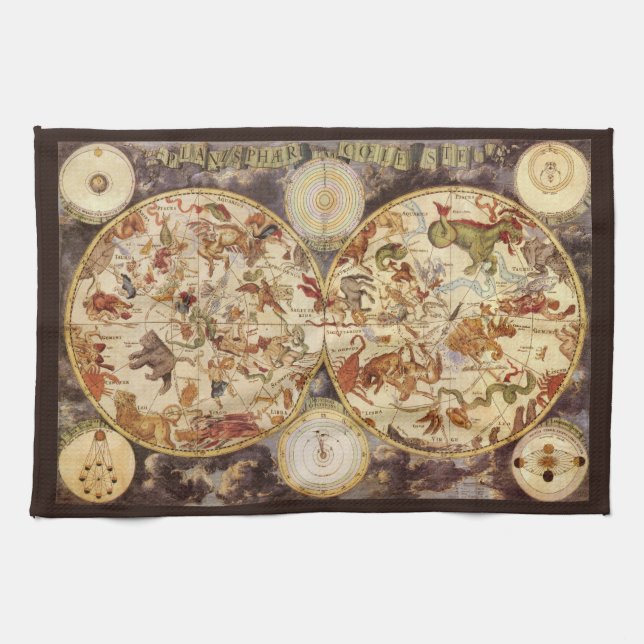 Constellations, Vintage Astronomy, Frederik de Wit Kitchen Towel (Horizontal)