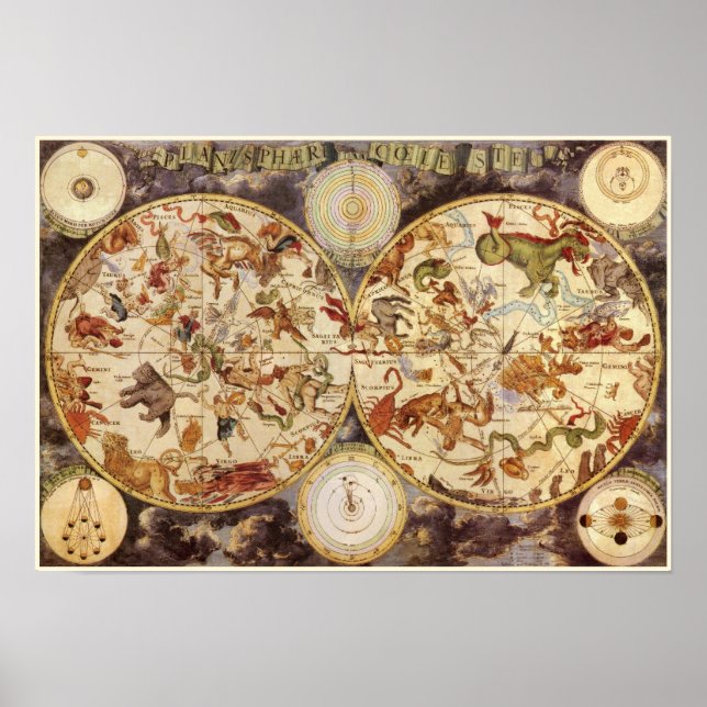 Constellations, Vintage Astronomy, Frederik de Wit Poster (Front)