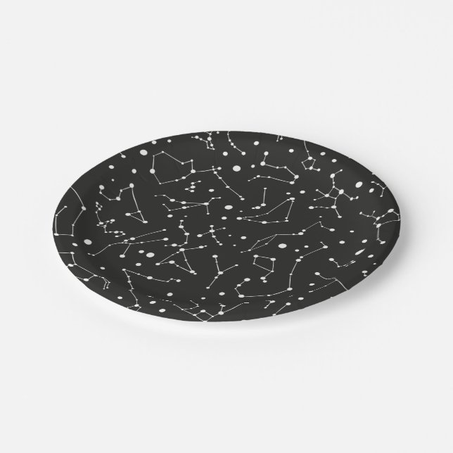 Constellations White and Black Paper Plates (Angled)