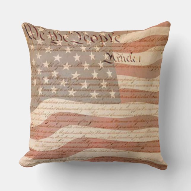 Constitution and the American flag Patriotic Throw Pillow (Front)