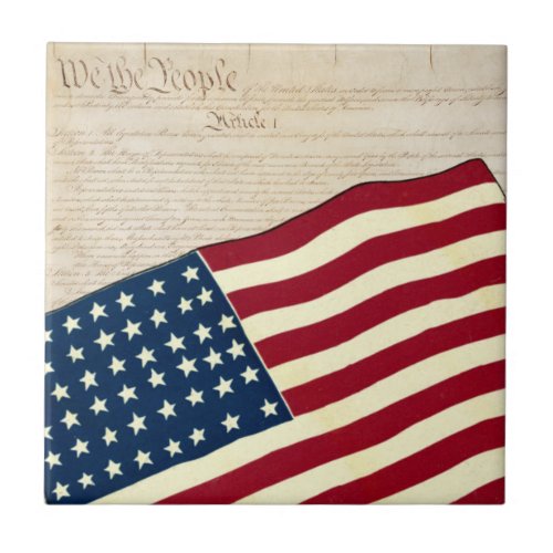 Constitution of the United States American Flag Ceramic Tile
