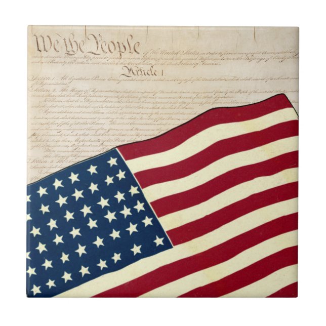 Constitution of the United States, American Flag Ceramic Tile (Front)