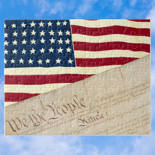 Constitution of the United States American Flag Jigsaw Puzzle