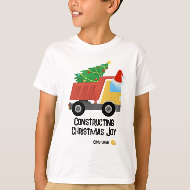 Constructing Christmas Joy Construction Dump Truck T-Shirt (Front)